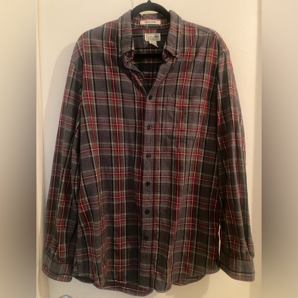 Men's Plaid Button-Up Shirt - Gray & Red